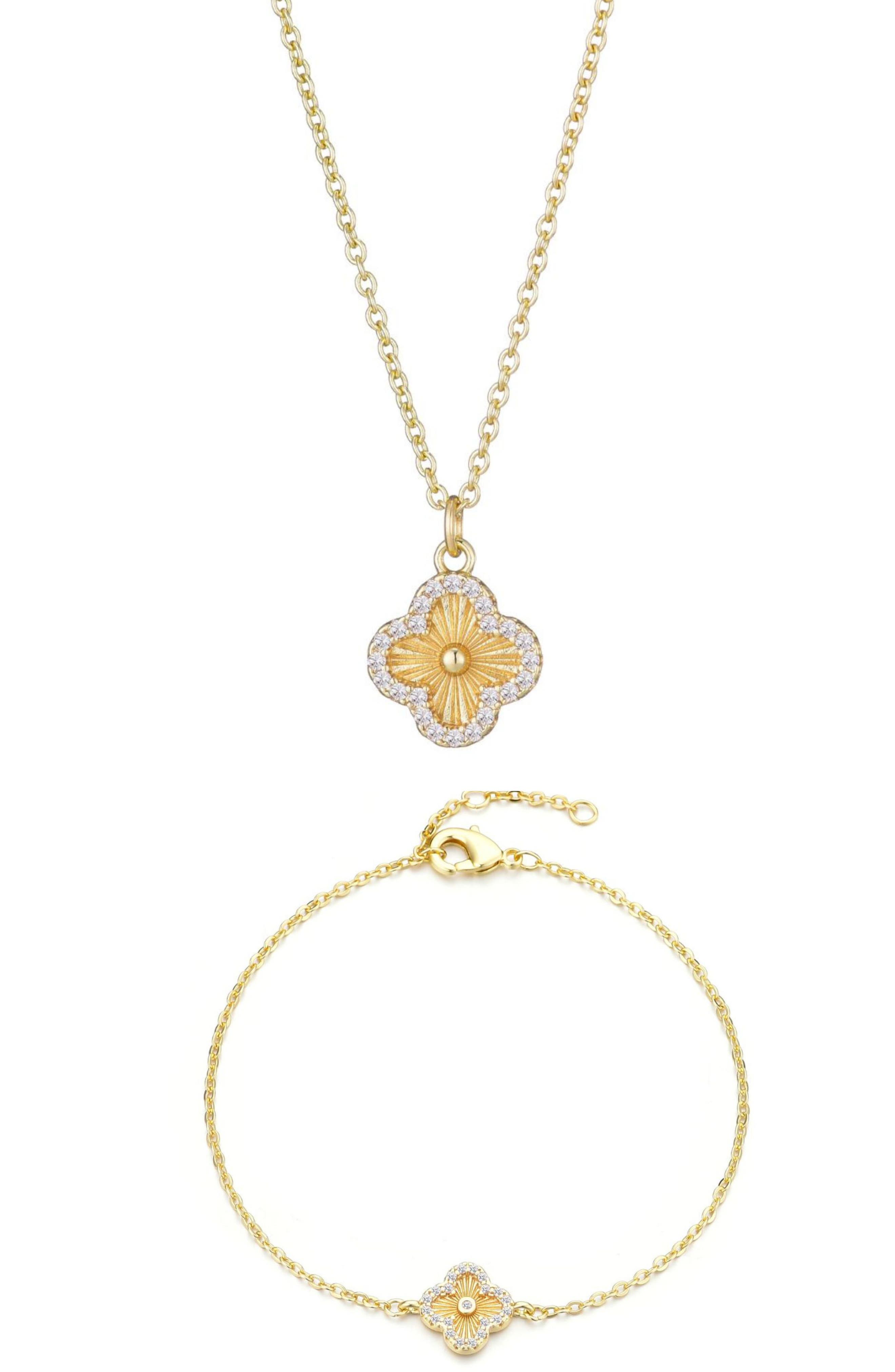 Adornia Fluted Clover Bracelet & Necklace Set