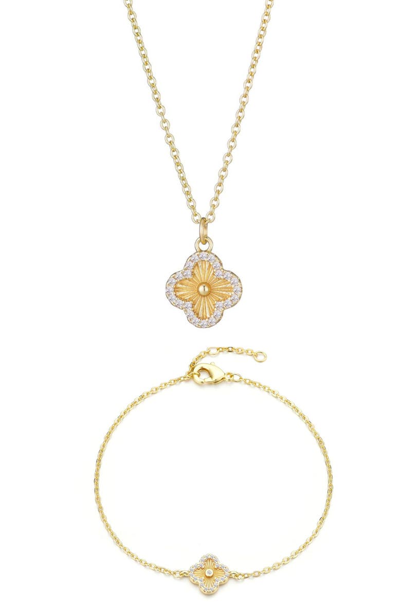 Fluted Clover Bracelet & Necklace Set, Main, color, GOLD