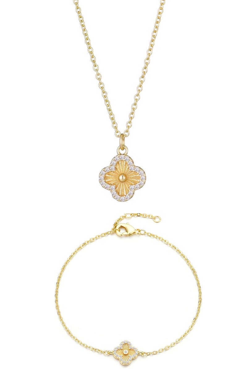 Adornia Fluted Clover Bracelet & Necklace Set, Main, color, 