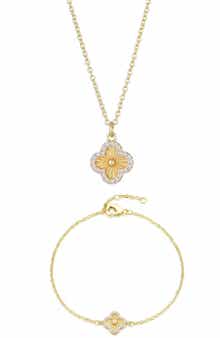 Adornia Fluted Clover Bracelet & Necklace Set