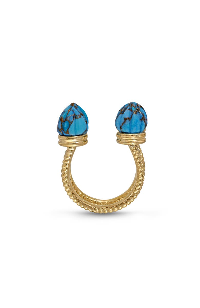 LuvMyJewelry Sea Breeze Design Gold Plated Silver Turquoise Gemstone Single Finger Open Ring, Alternate, color, 