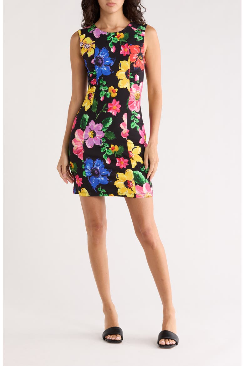 Floral Sleeveless Sheath Dress, Main, color, BLACK