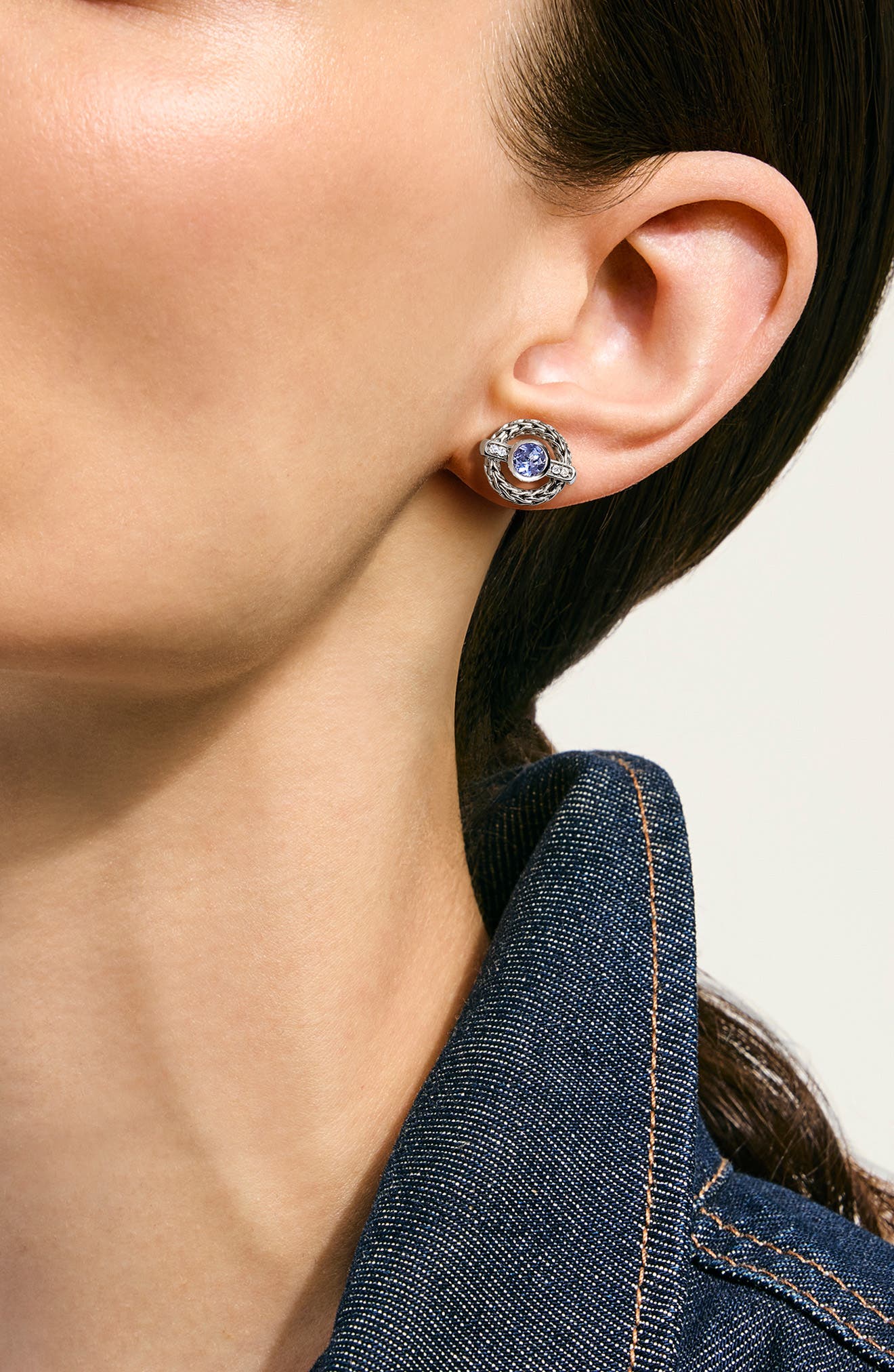John Hardy Icon Stud Earrings, Sterling Silver, Tanzanite, Diamonds ...