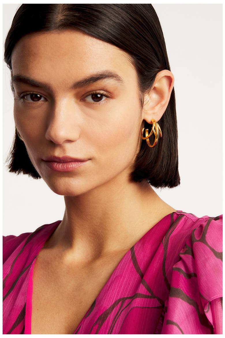 Henreta Triple Hoop Earrings, Alternate, color, GOLD TONE