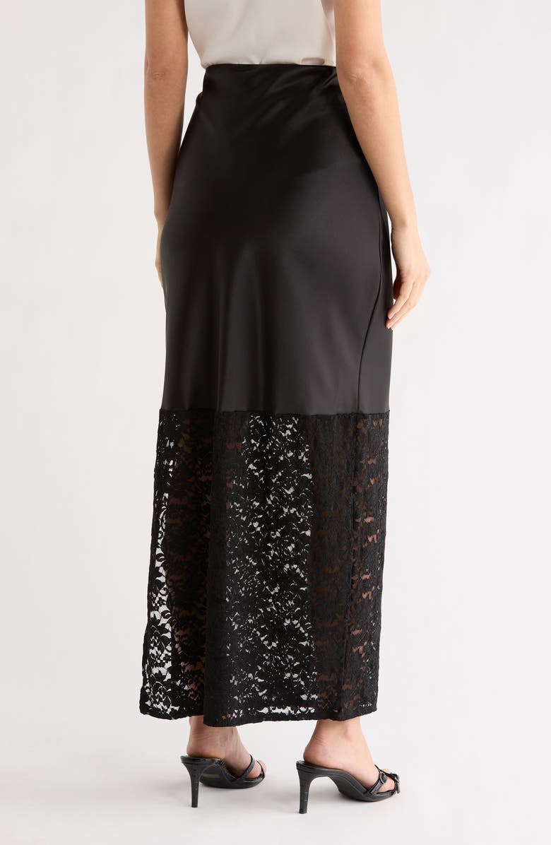 Renee C Lace Trim Satin Maxi Skirt, Alternate, color, Black