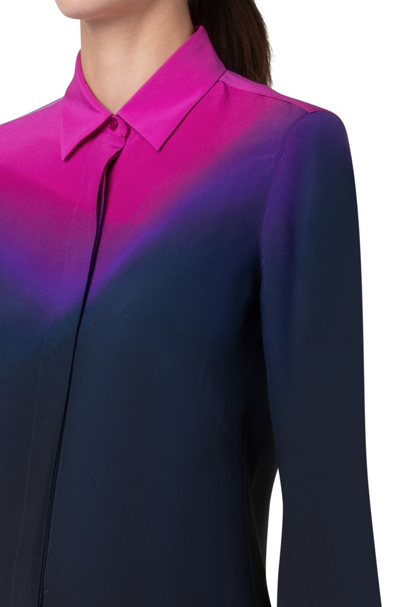 Akris Above Purple Print Silk Crepe Button-Up Shirt, Alternate, color, 