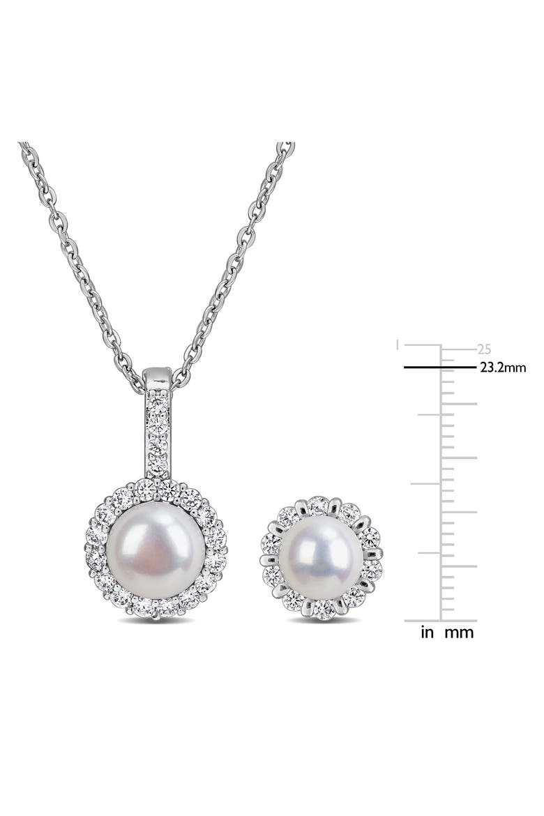 Cultured Pearl & Cubic Zirconia Halo Pendant Necklace & Stud Earrings Set, Alternate, color, SILVER