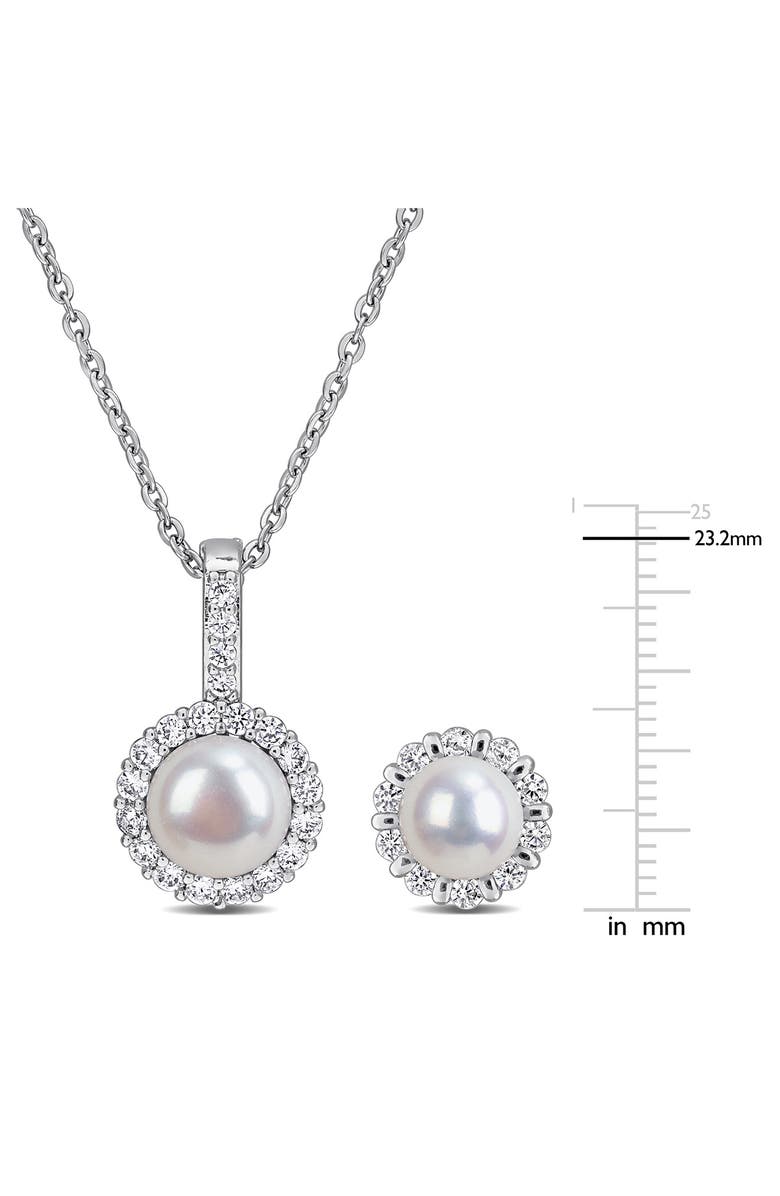 DELMAR Cultured Pearl & Cubic Zirconia Halo Pendant Necklace & Stud Earrings Set, Alternate, color, 
