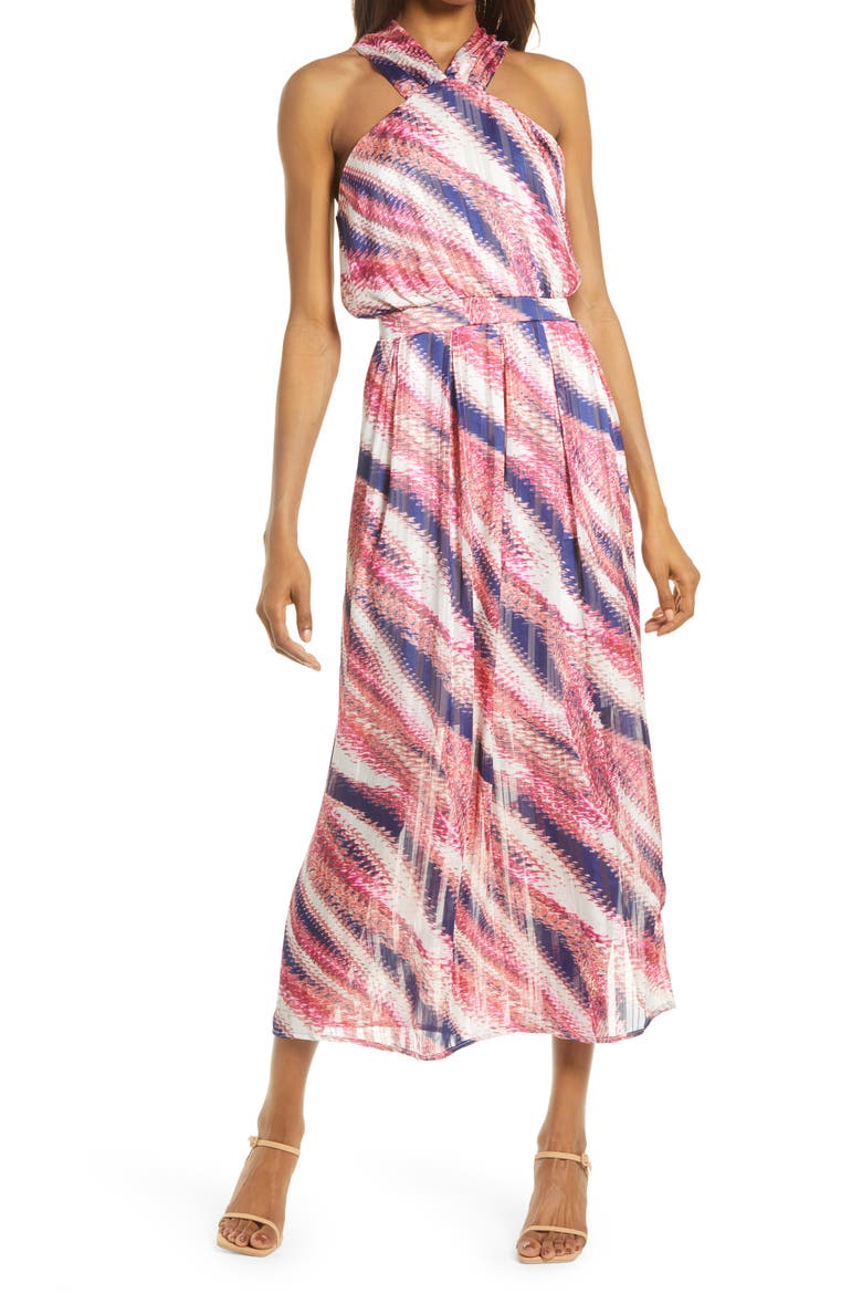 Halter Chiffon Maxi Dress, Main, color, PINK- PURPLE ABSTRACT STP