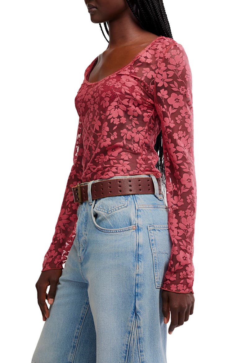 Early Sunsets Floral Burnout Top, Alternate, color, GARNET ROSE