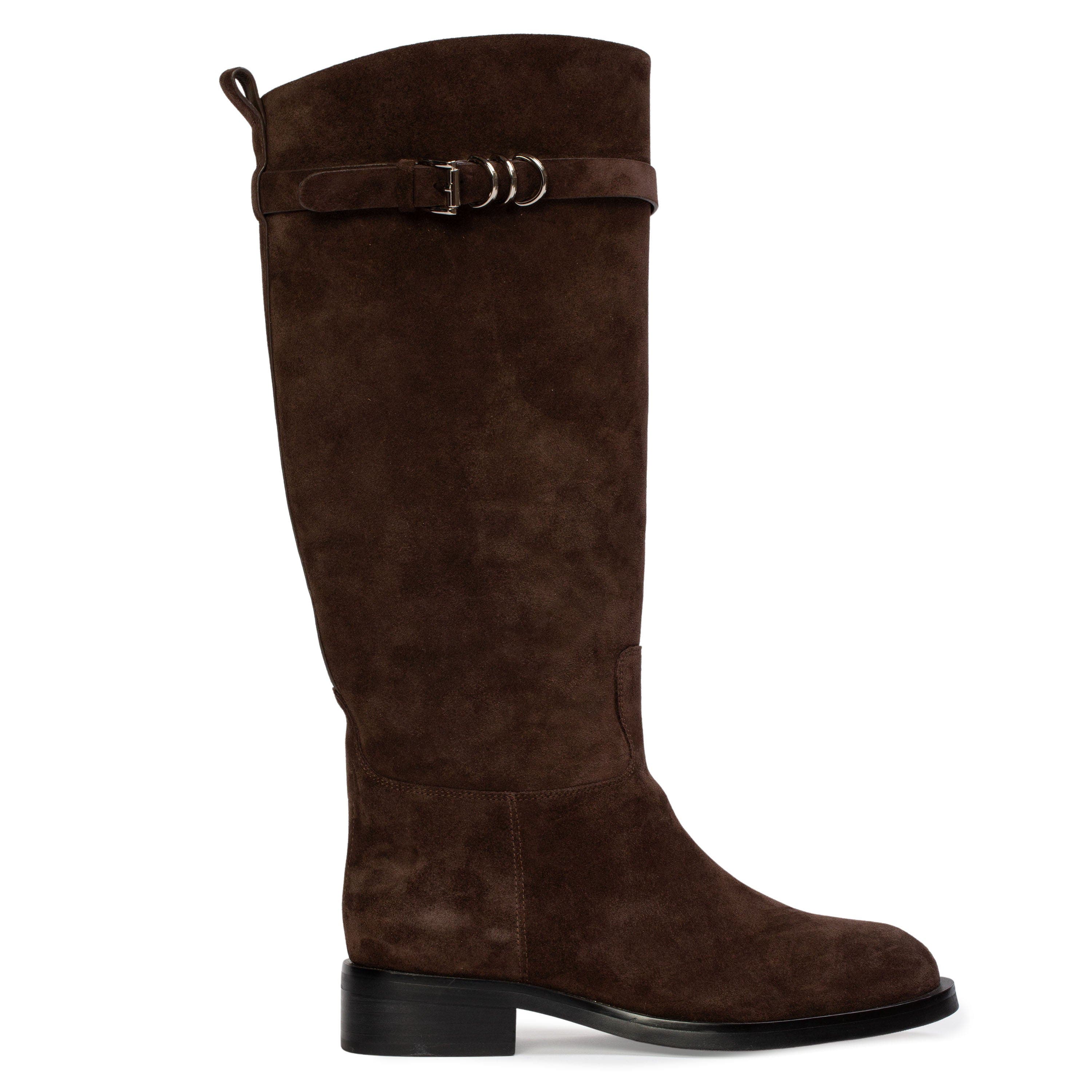 BLACK SUEDE STUDIO Ashley Suede Boot, Main, color, Dark Brown Suede