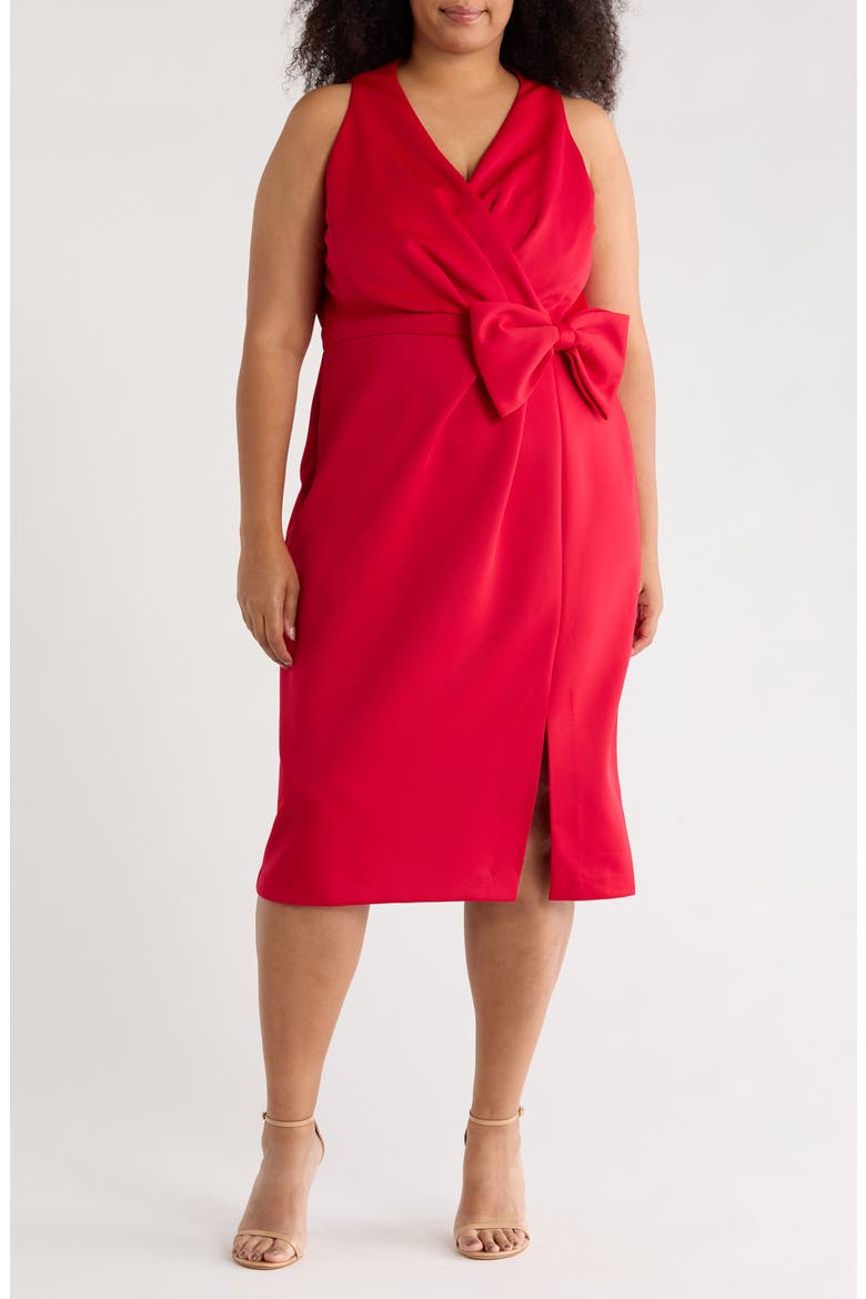 Techno Bow Surplice Scuba Knit Dress, Main, color, RED
