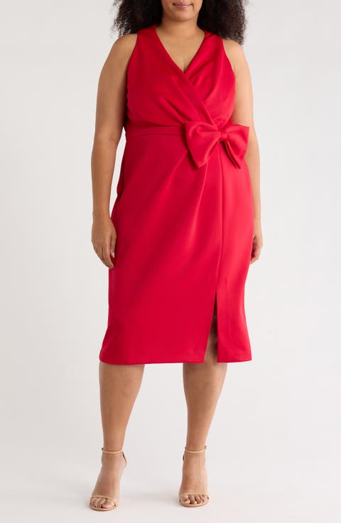 Techno Bow Surplice Scuba Knit Dress (Plus)