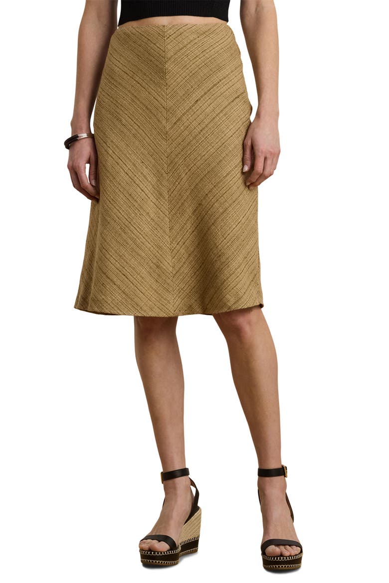 Herringbone Linen-Blend Tweed Skirt, Main, color, NEW TAN/ BROWN MULTI