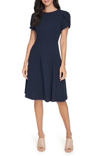 Calvin Klein Tulip Sleeve Fit & Flare Dress In Purple
