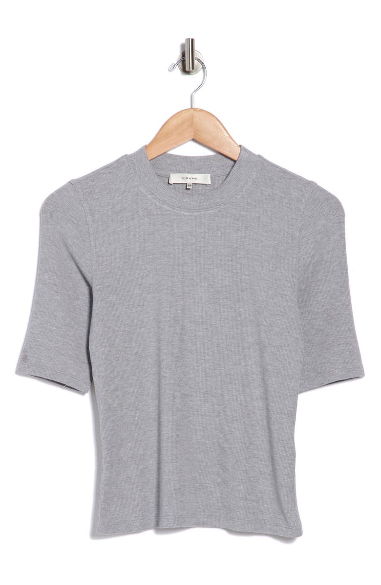 FRAME The Heathered Ribbed Crewneck Crop T-Shirt, Main, color, Heather Grey
