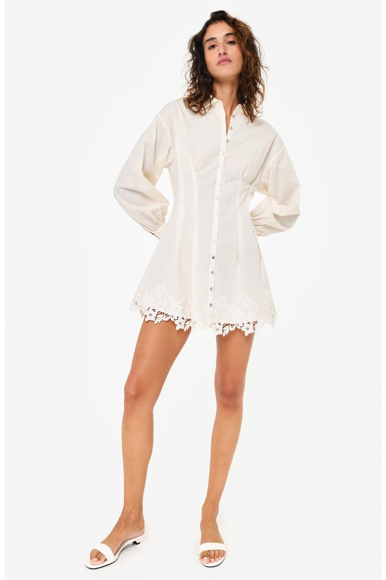 Kimiko Lace Detail Long Sleeve Cotton Mini Shirtdress, Alternate, color, MACADAMIA