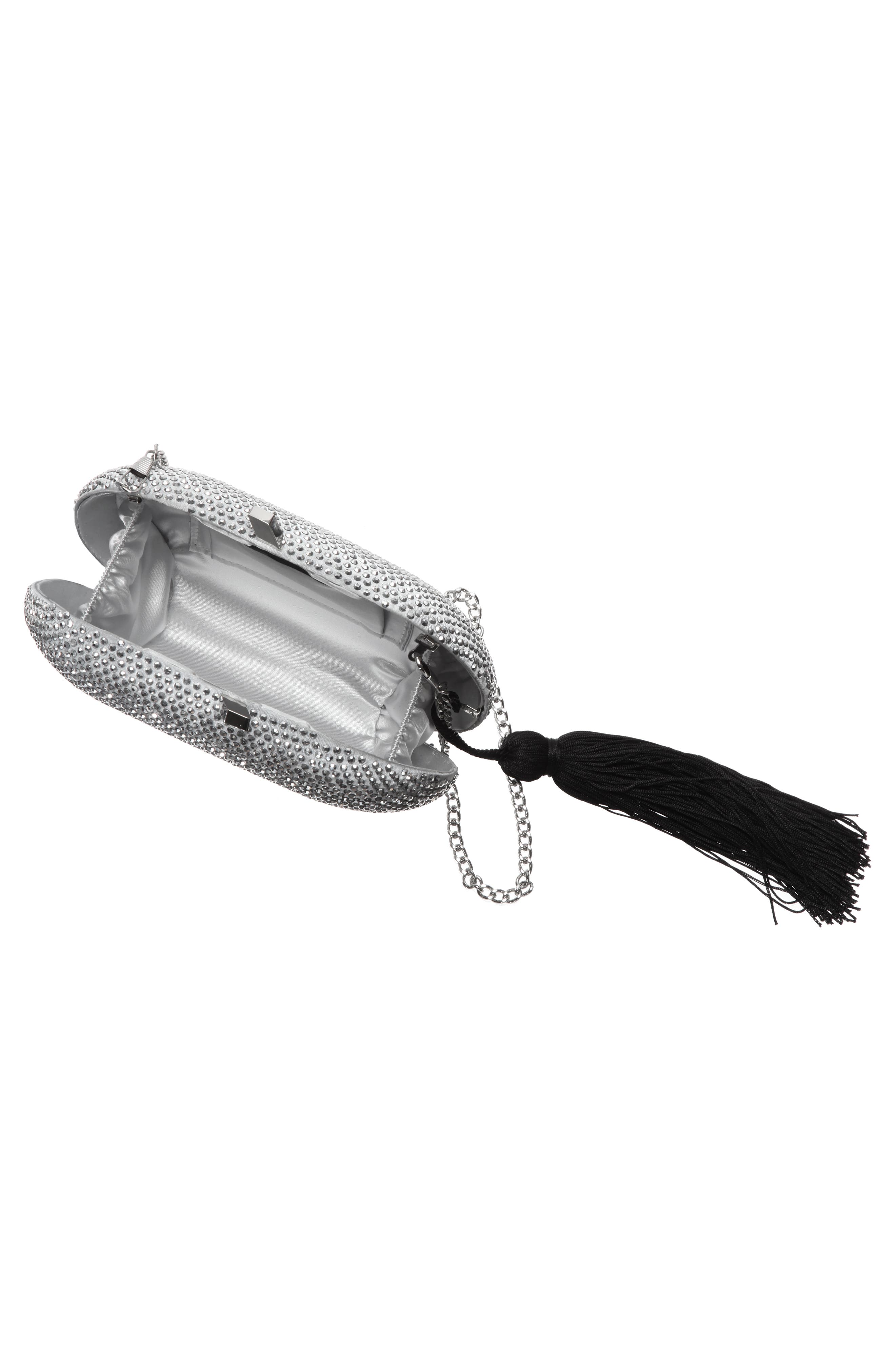 Oval Minaudière with Tassel, Alternate, color, SILVER