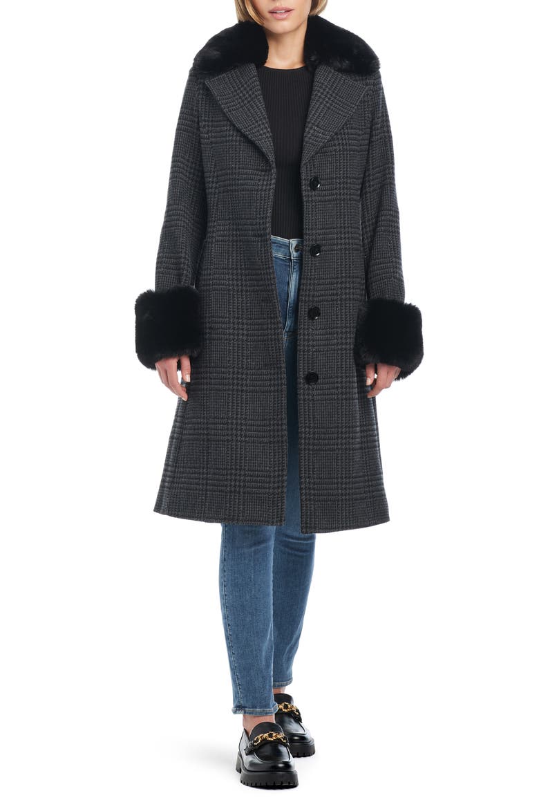walker belted coat with removable faux fur collar and cuffs, Alternate, color, SPARKLE HOUNDSTOOTH