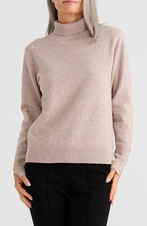 Pilot Button Cuff Turtleneck Sweater