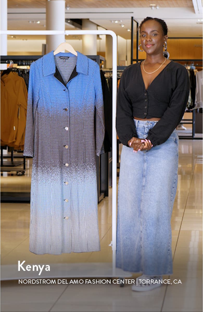 Ombré Jacquard Long Sleeve Knit Midi Shirtdress, sales video thumbnail