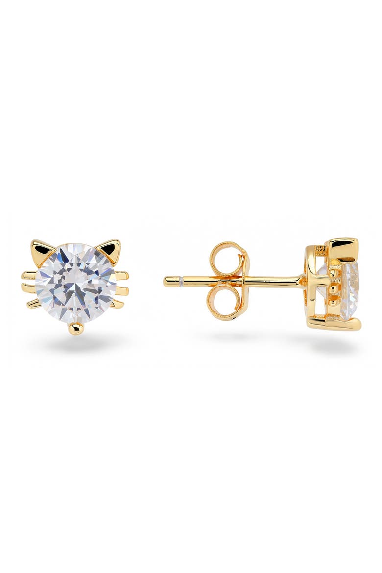 Kitty Cat Cubic Zirconia Stud Earrings, Main, color, GOLD