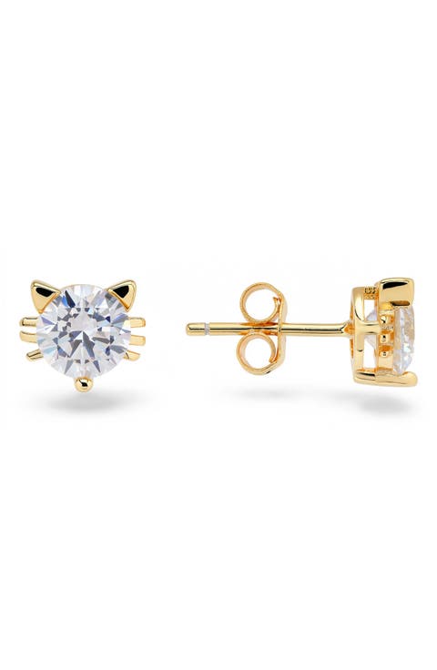 Kitty Cat Cubic Zirconia Stud Earrings