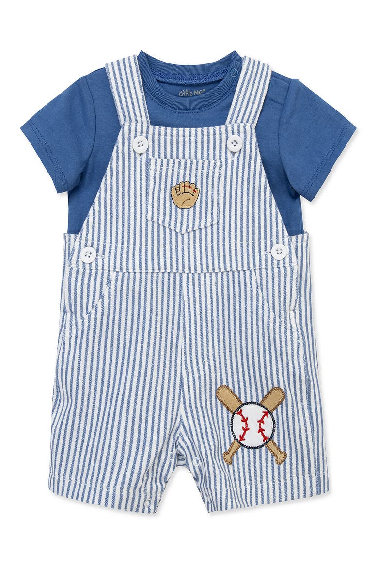 Baseball T-Shirt & Shortalls Set, Alternate, color, BLUE STRIPE