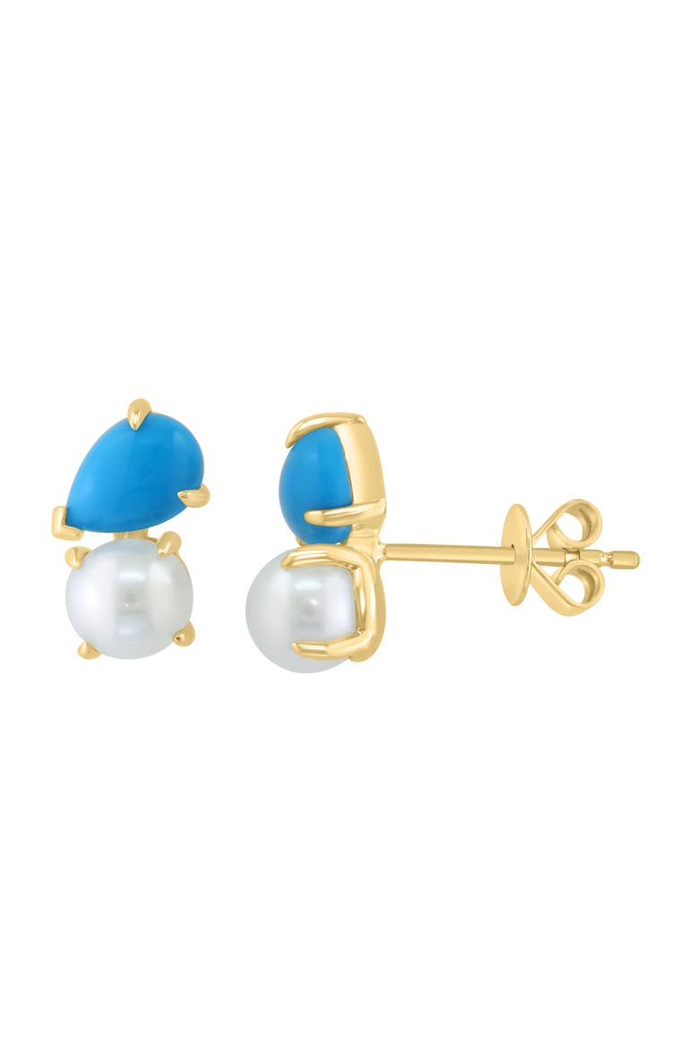 Turquoise & Freshwater Pearl Stud Earrings, Main, color, BLUE