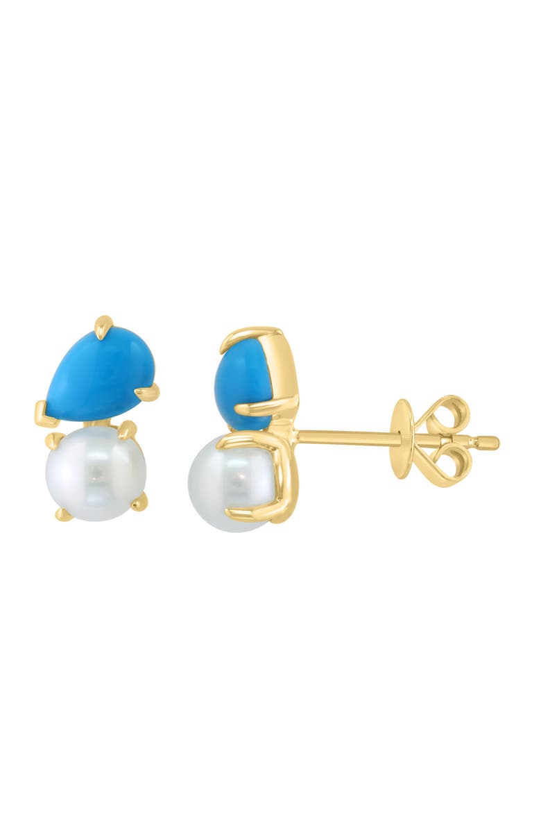 EFFY Turquoise & Freshwater Pearl Stud Earrings, Main, color, Blue
