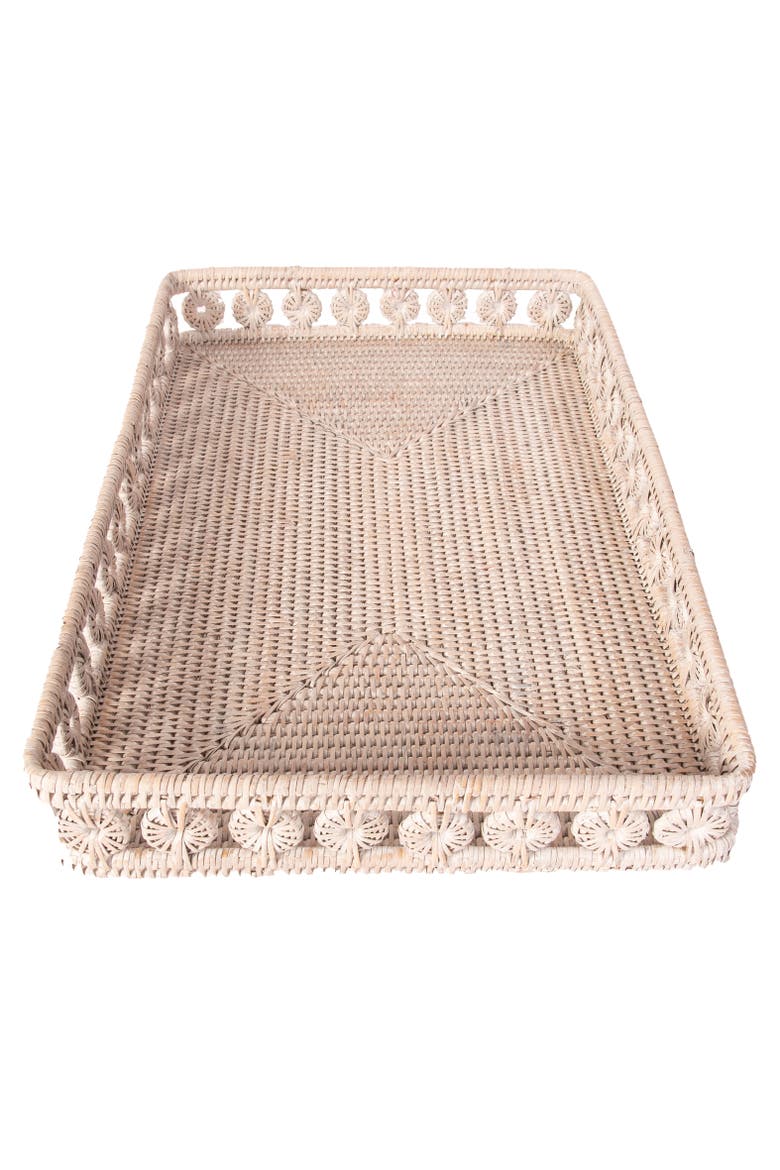 Artifacts Rattan Inna Design Rectangular Tray With Glass Insert, Alternate, color, White Wash