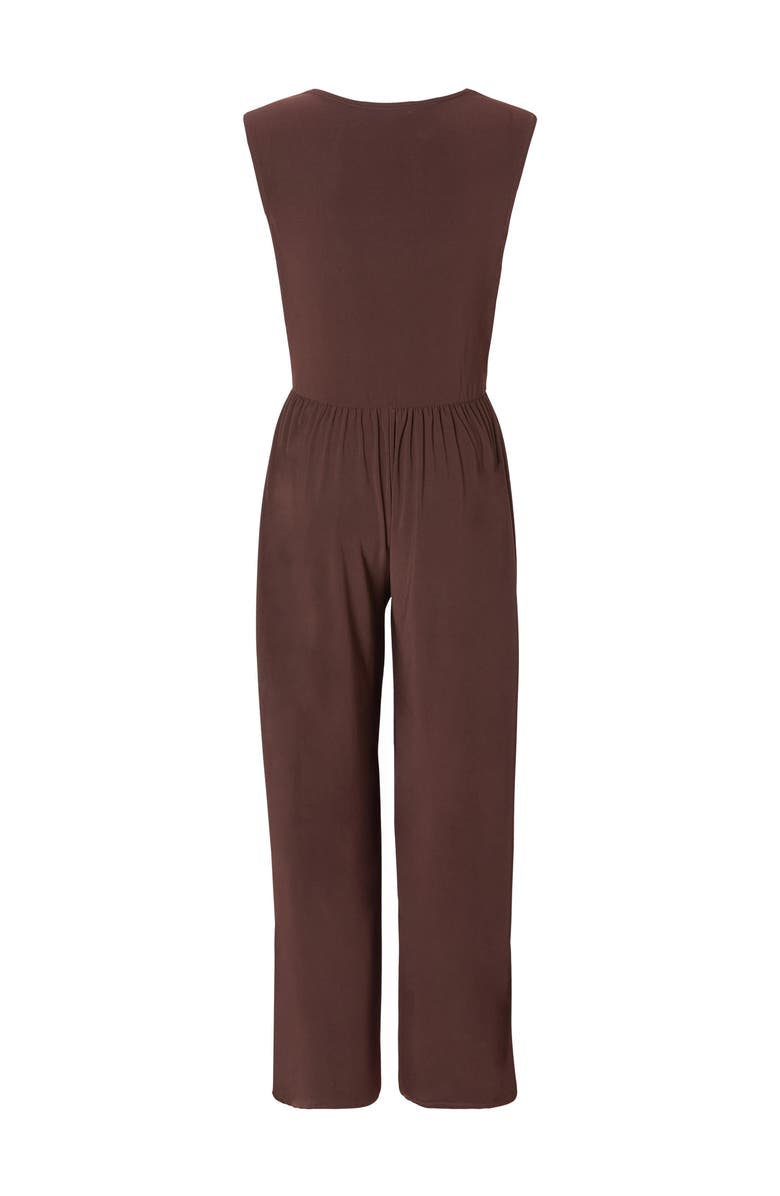 QUIZ Ity V-Neck Ruched Detail Jumpsuit, Alternate, color, Brown