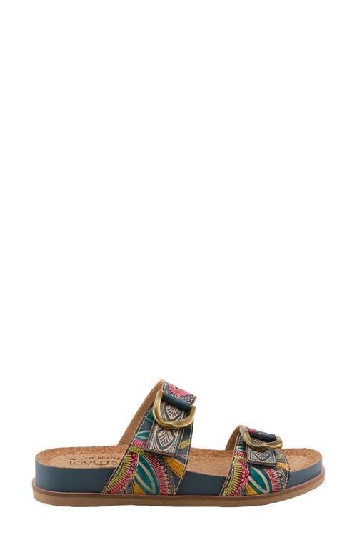 L'artiste By Spring Step Glaze Platform Slide Sandal In Blue Multi