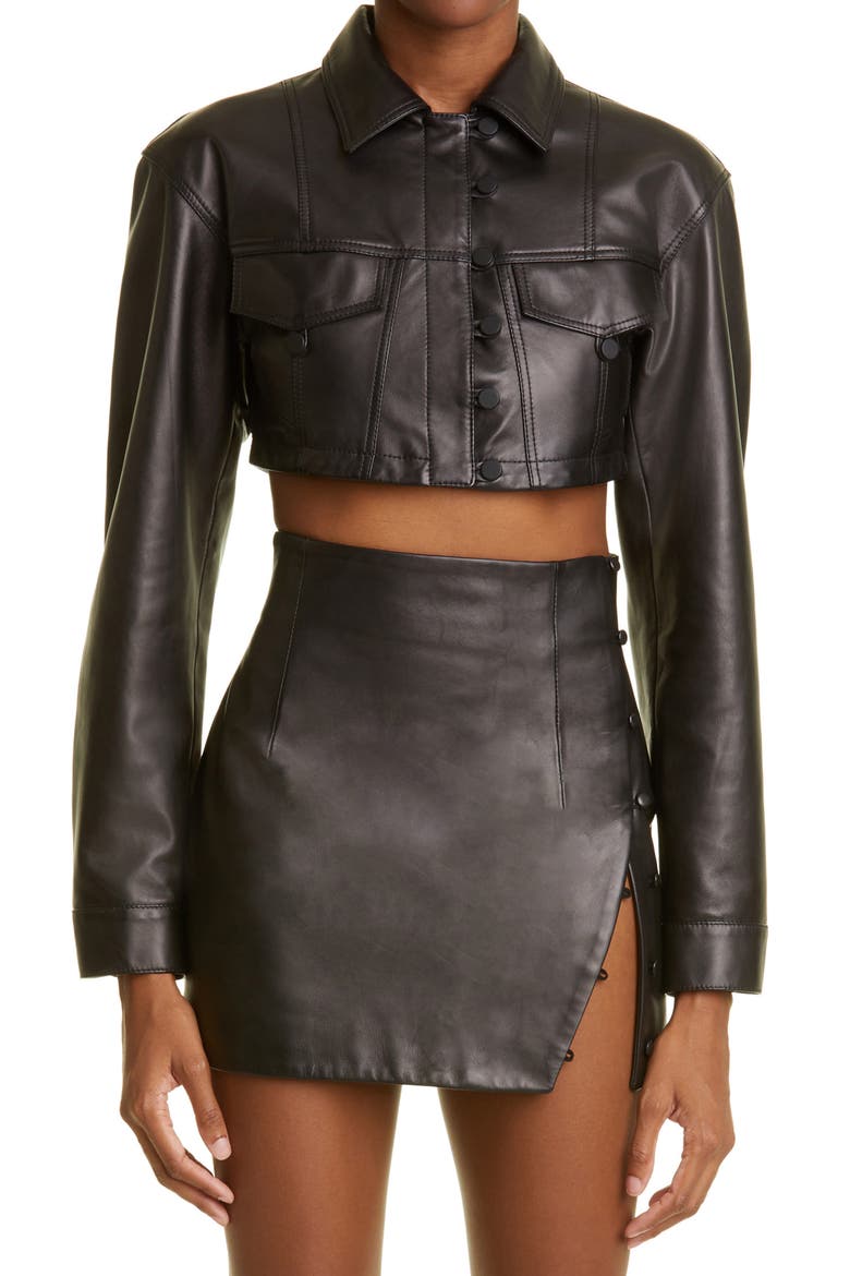 Crop Lambskin Leather Jacket, Main, color, BLACK