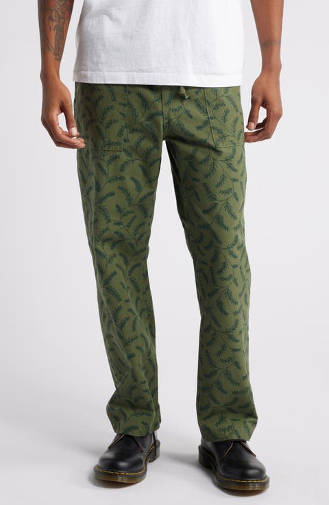 Branch Print Cotton Twill Chef Pants