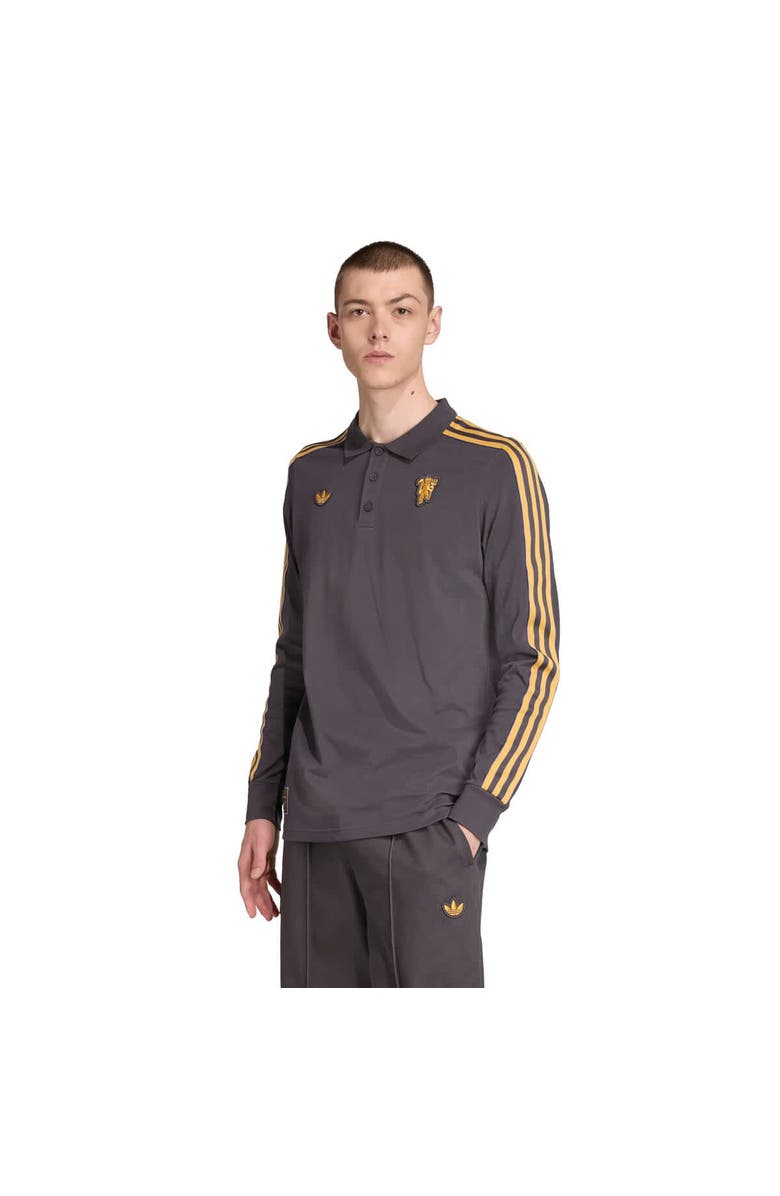 adidas Men's adidas  Gray Manchester United Terrace Icons Long Sleeve Polo, Main, color, Gray