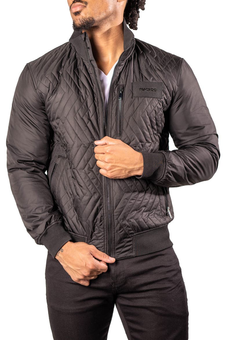 Puffycomb Quilted Bomber Jacket, Alternate, color, BLACK