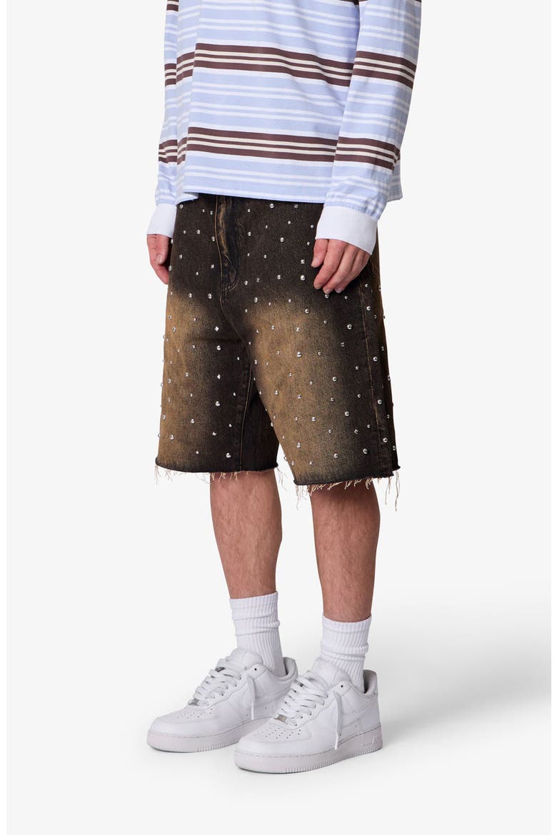Baggy Studded Denim Shorts, Alternate, color, BLACK