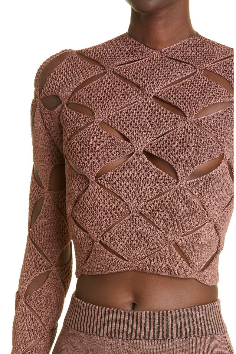 Argyle Lace Cutout Crop Sweater, Alternate, color, SHINY SOIL