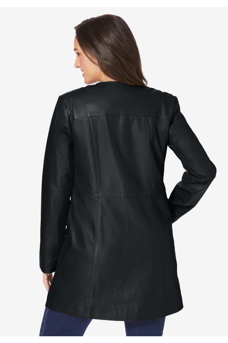 Three Quarter Leather Jacket, Alternate, color, BLACK