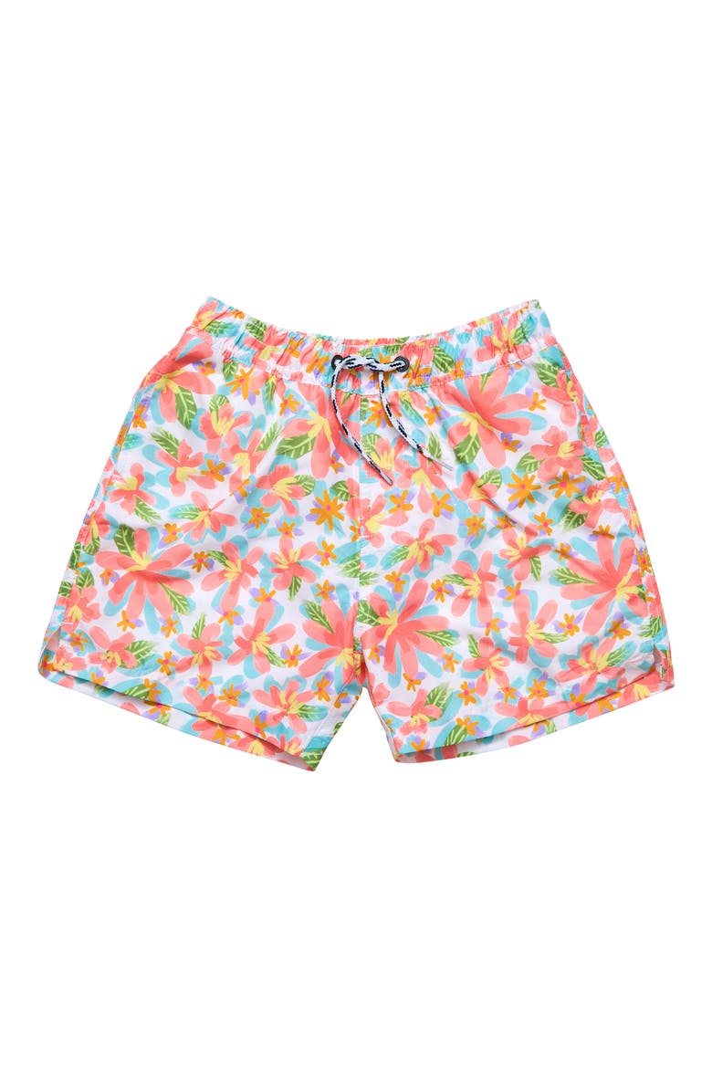 Kids' Luau Swim Trunks, Main, color, CORAL MULTI
