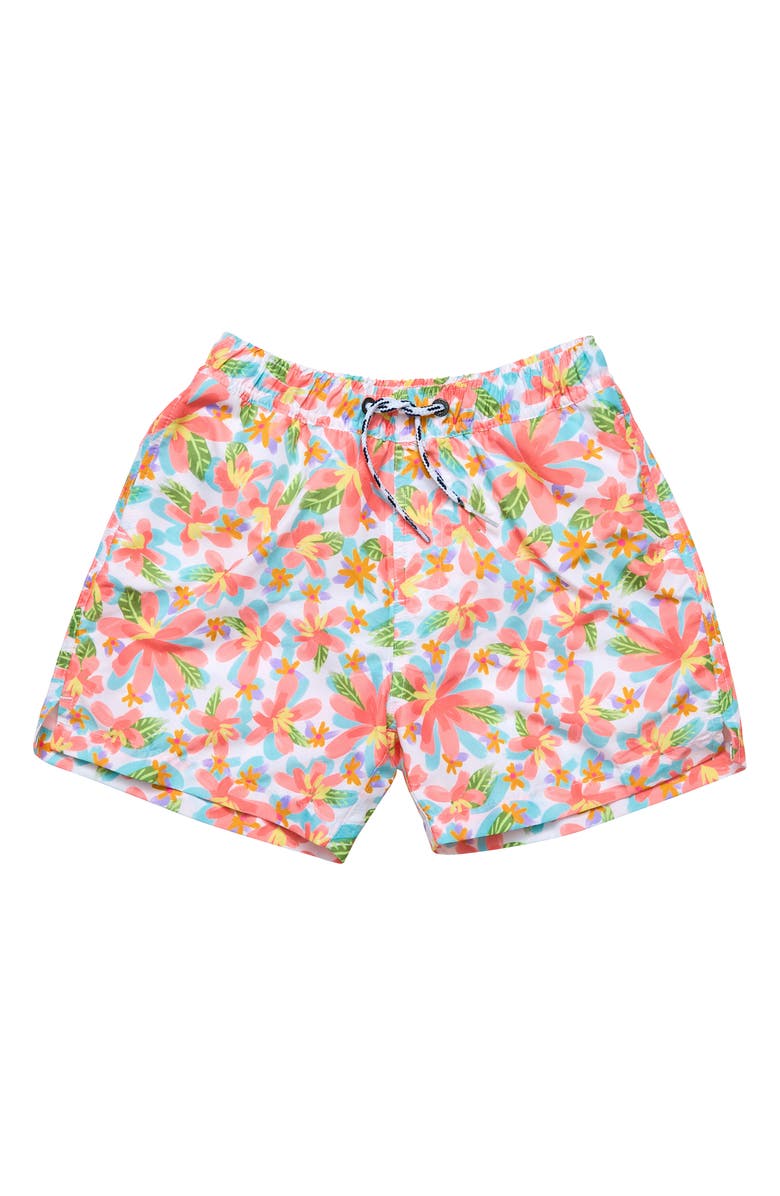 Snapper Rock Kids' Luau Swim Trunks, Main, color, Coral Multi