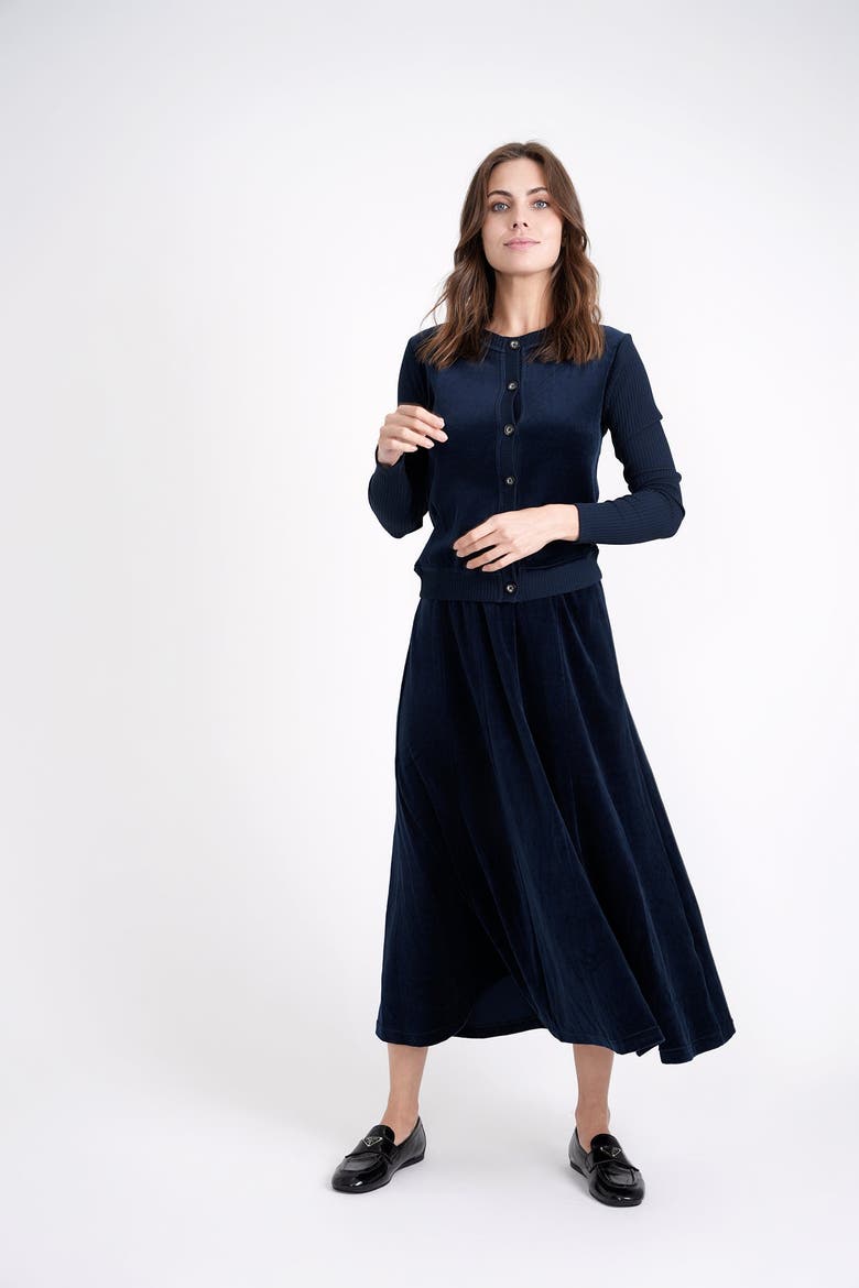 Cotton Velour Cardigan with Ribbed Cuffs, Alternate, color, Black