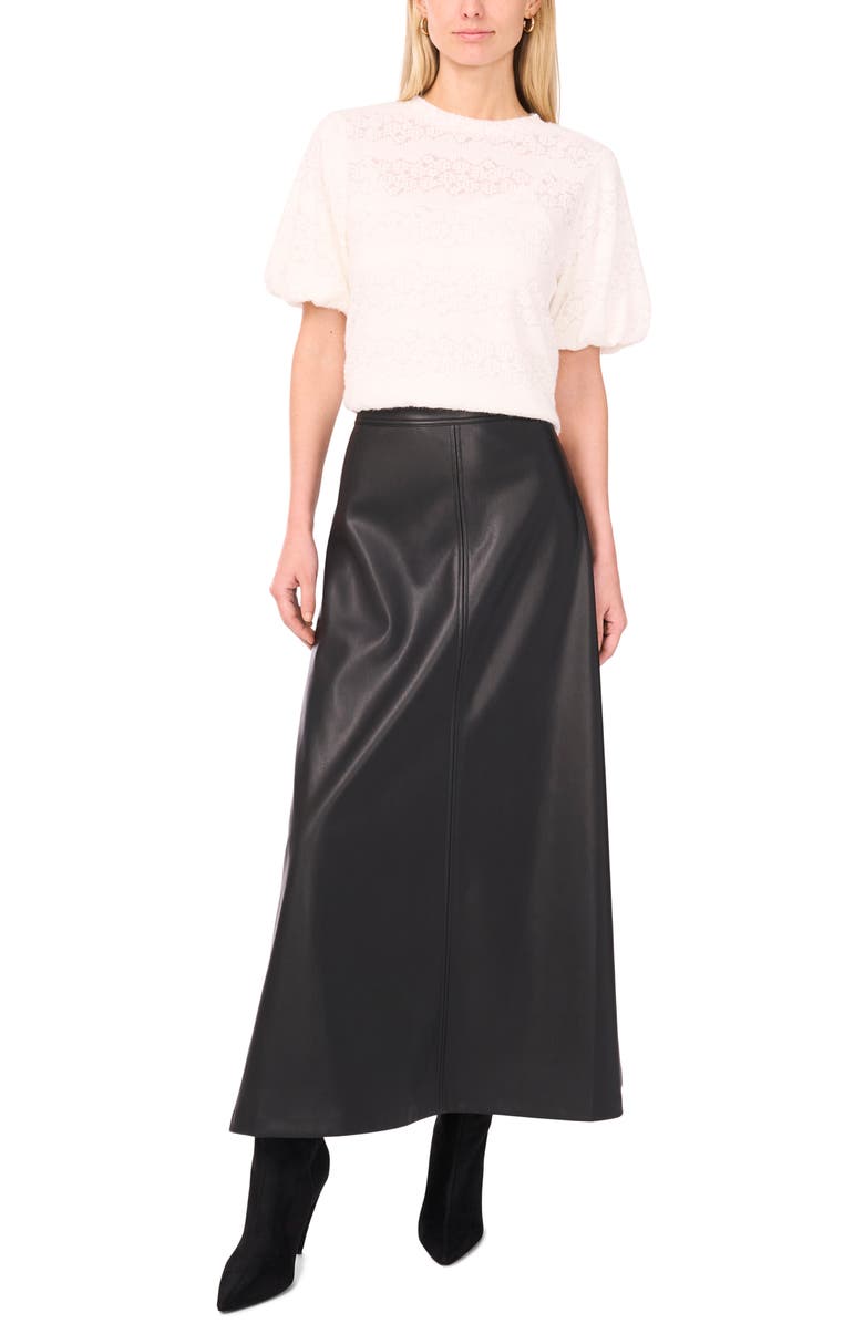 Vince Camuto Floral Detail Puff Sleeve Sweater, Alternate, color, New Ivory