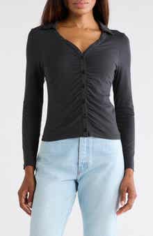 rag & bone Lucy Ruched Polo Button-Up Shirt