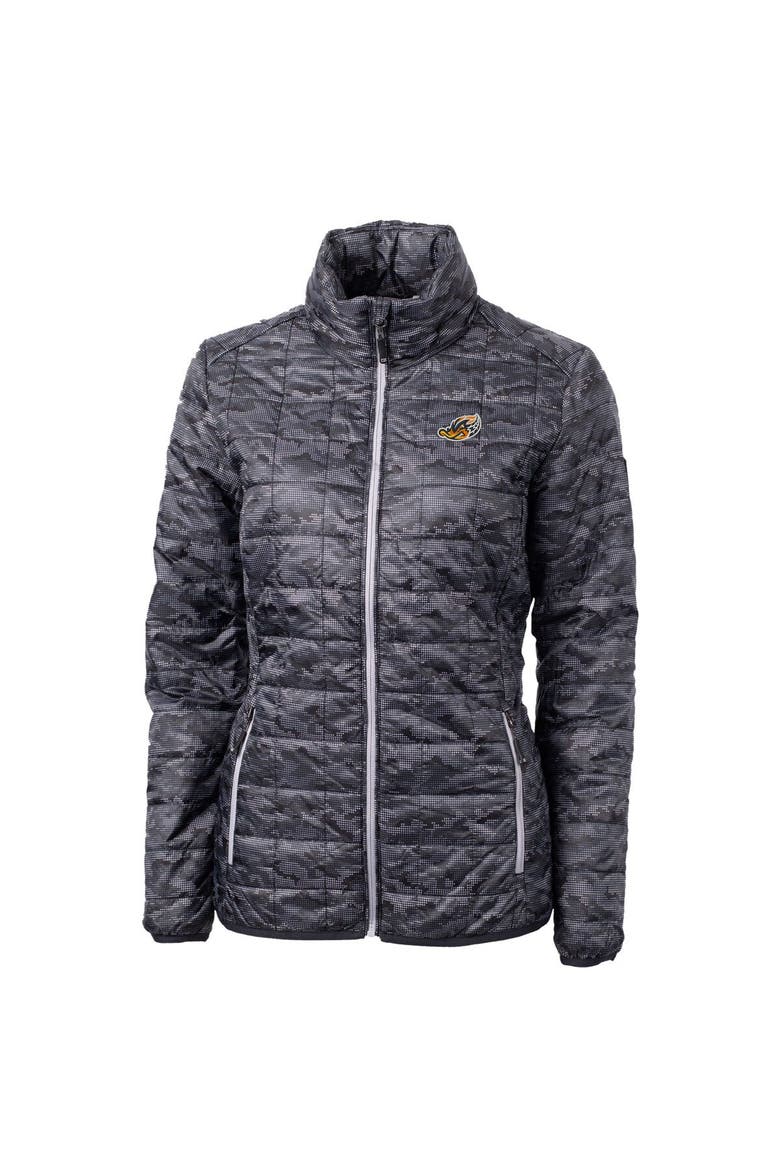 Women's Cutter & Buck  Black Akron RubberDucks Rainier PrimaLoft Eco Insulated Camo Full-Zip Puffer Jacket, Alternate, color, Black