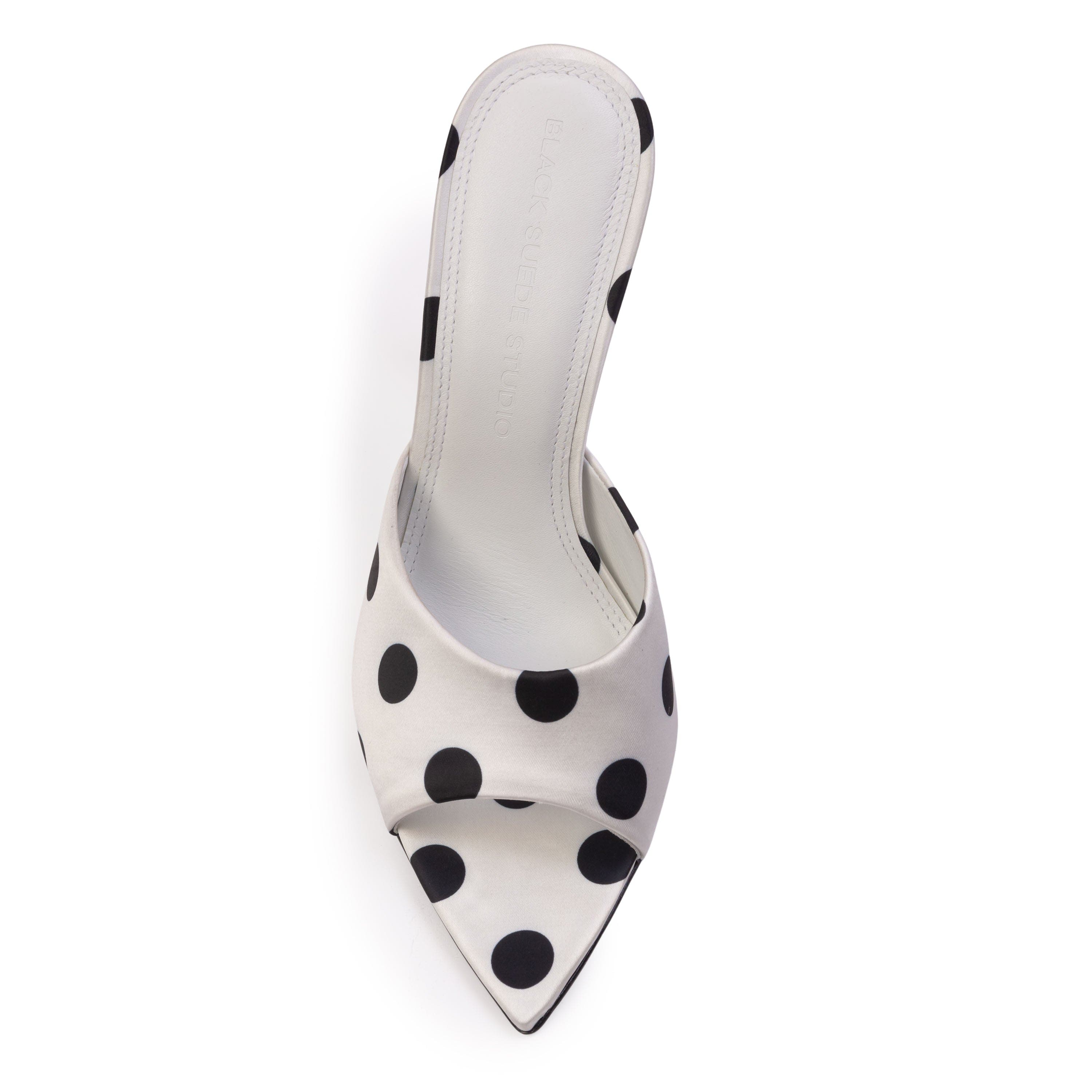 Bella 100 Mule, Alternate, color, White Polka Dot Satin