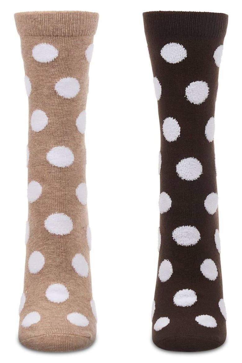 Pack of 2 Cotton Blend Polka Dot Crew Socks, Alternate, color, BROWN