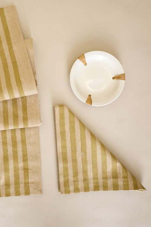 Ninéh Oh! Stripes (lime) Block Print Napkins, Set Of 4 In Multi