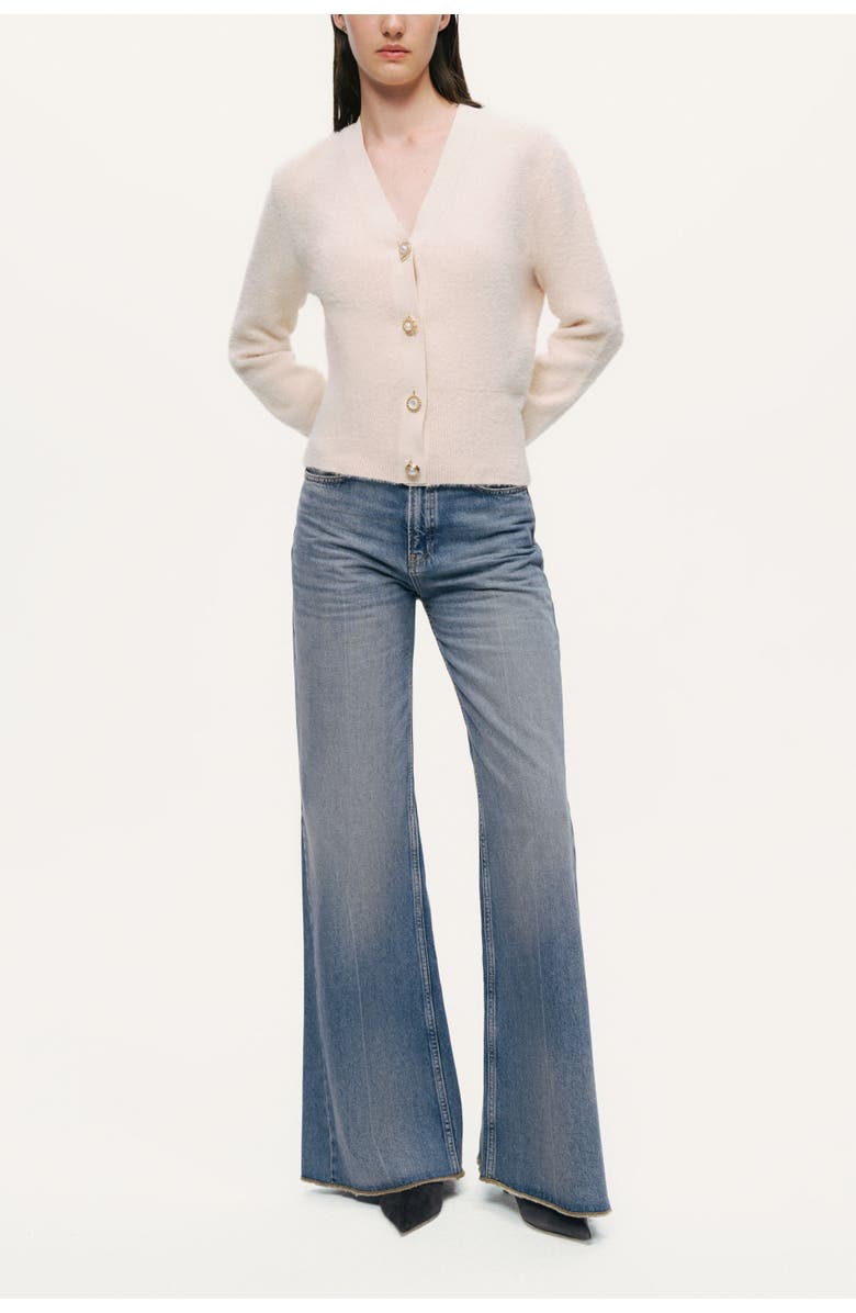 Nocturne Pearl-Button V-Neck Cardigan, Main, color, Ivory